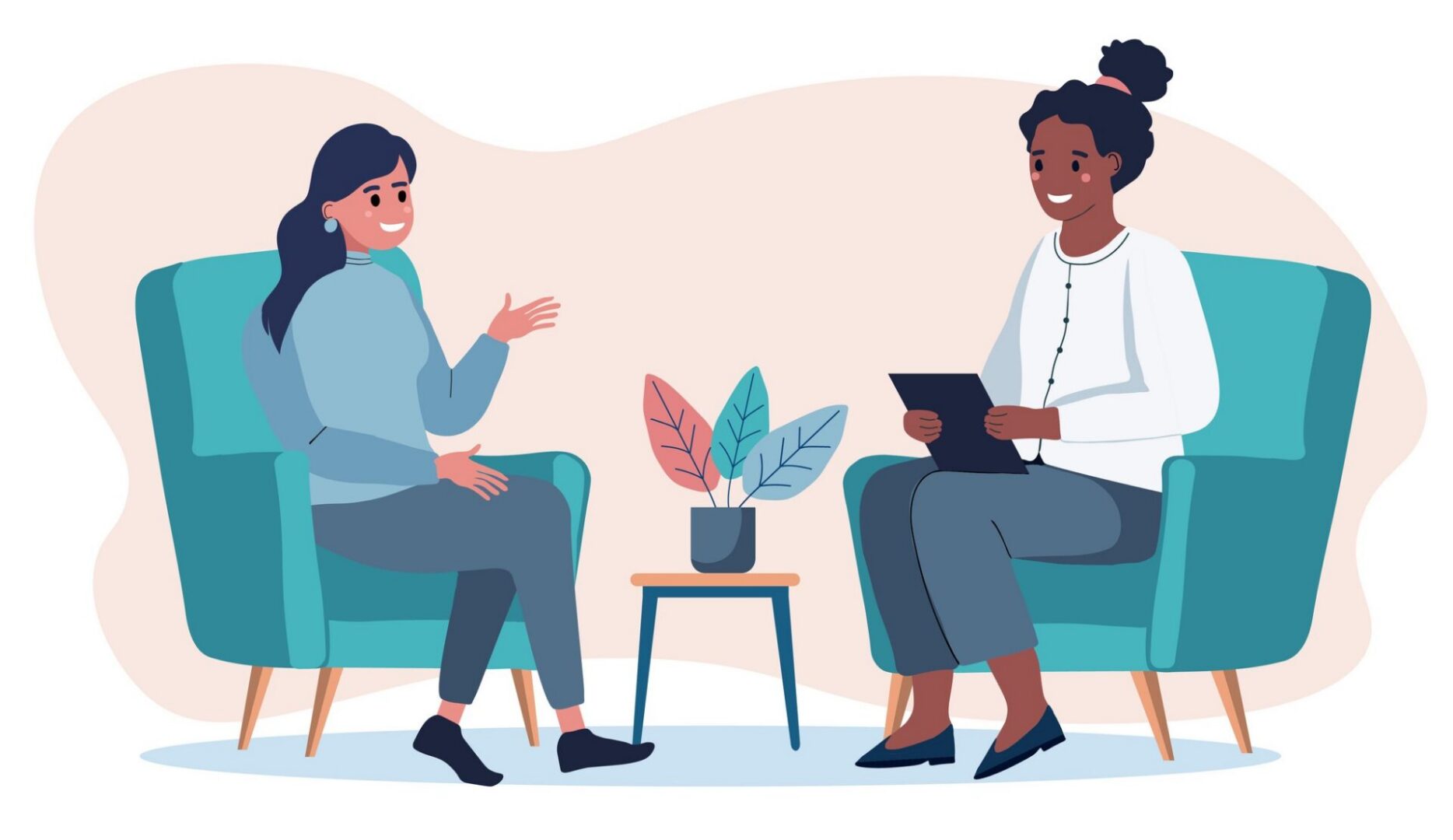 Counseling session with tablet and plant